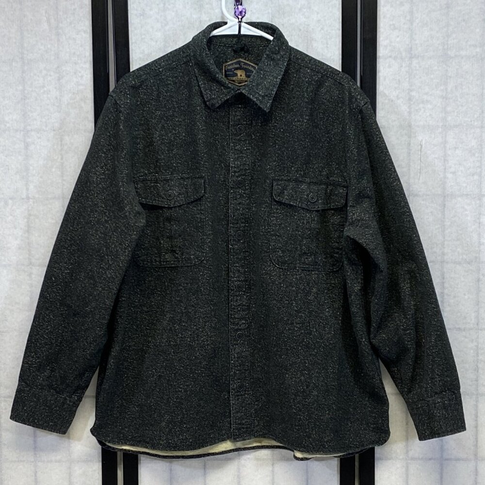 Freedom Foundry Brushed Cotton Flannel Black White Marled Shirt Jacket Button Up